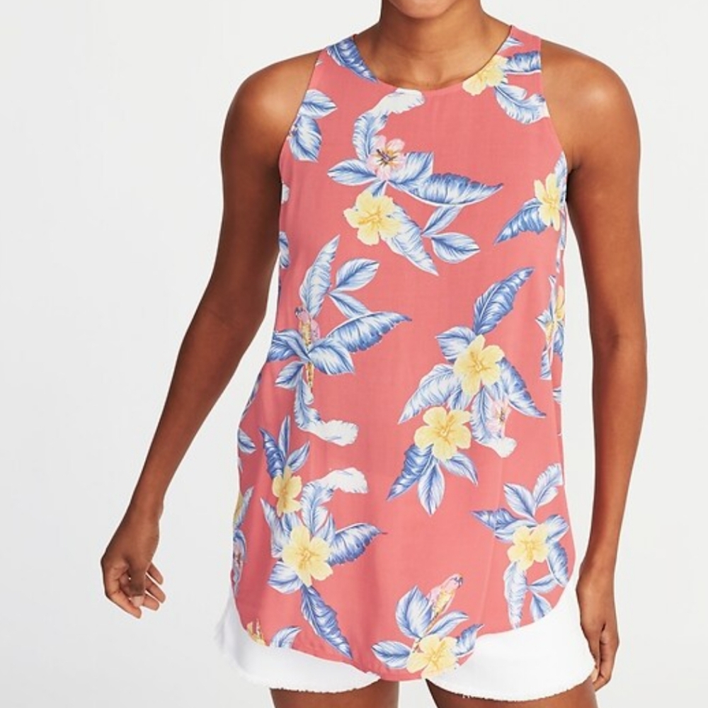 Old navy Hawaiian tropical tank relaxed high neck sleeveless top